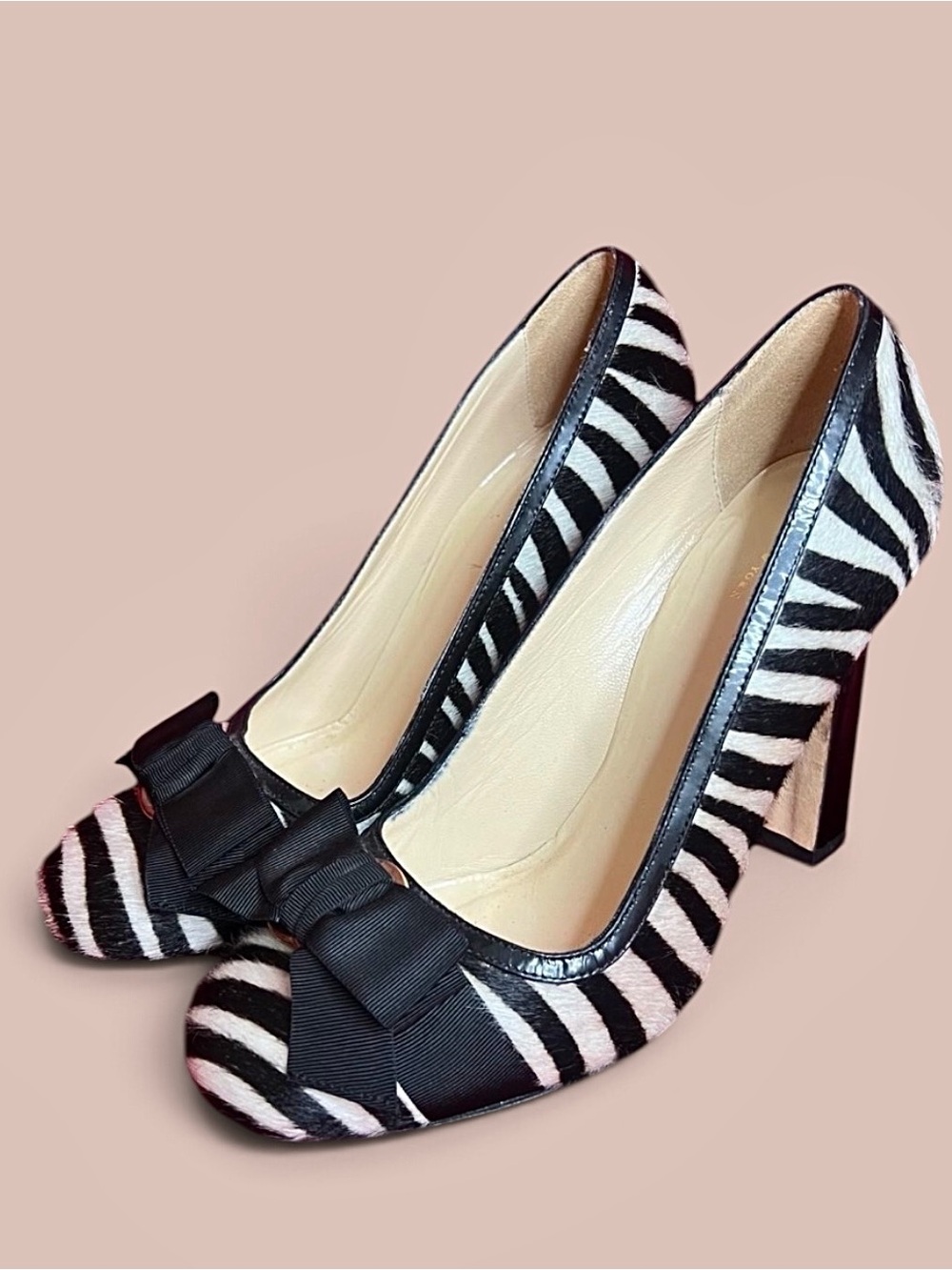 Kate Spade Jocelyn Zebra-Print Bow Pumps in Black & White Pump Size 8